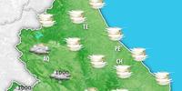 La mappa con le previsioni meteo di lunedì sera in Abruzzo (foto dal sito www.3bmeteo.com)