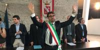 Il sindaco di Teramo Gianguido D'Alberto dopo la proclamazione (foto Luciano Adriani)