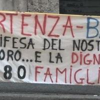Striscione dei lavoratori della Ball, stamane a Roma, davanti al ministero dello Sviluppo economico
