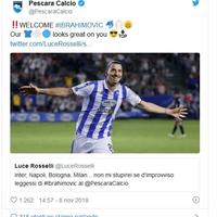 Il tweet del Pescara su Ibrahimovic con la maglia biancazzurra: welcome!