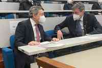 Il premier Mario Draghi all'Aquila con il presidente Marco Marsilio