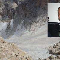 Il ghiacciaio del Calderone dove è avvenuta la tragedia, nel riquadro Maurizio Persieri