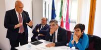 Il sindaco Brucchi con Mazzocca, D'Alfonso e il commissario alla ricostruzione Paola De Micheli