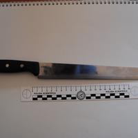 Il coltello sequestrato alla donna, usato per la rapina al negozio di via Aterno