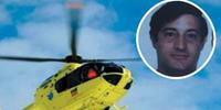 L'elicottero del 118 durante un soccorso in montagna, nel tondo la vittima Mario Reali