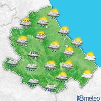 La tabella con le previsioni meteo di domenica pomeriggio in Abruzzo (da www.3Bmeteo.com)