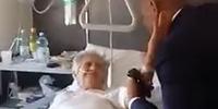 L'incontro in ospedale tra nonnina e il nipote appena sposato