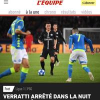 La pagina dell'Equipe con la notizia di Verratti fermato dalla polizia