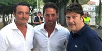 Massimo Oddo, il suo vice Marcello Donatelli e il presidente del Pescara Daniele Sebastiani
