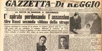 L'articolo sulla morte di Afro Rossi pubblicato in prima pagina sul quotidiano La Gazzetta di Reggio il 28 marzo 1955
