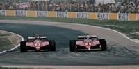 Pironi sorpassa Villeneuve nell'ultimo giro del GP di San Marino, a Imola, il 25 aprile 1982