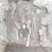 Lo scheletro rinvenuto durante gli scavi in piazza San Giustino