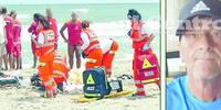 Angelo De Ruvo, 60 anni, e a sinistra i soccorsi in spiaggia