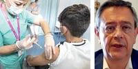 La somministrazione del vaccino anti Covid a un giovane e, a destra, l’infettivologo Giustino Parruti