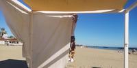 Le tende da sole rimesse a posto sulla spiaggia di Montesilvano