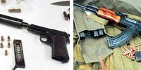 Una pistola con il silenziatore e un kalashnikov simili a quelle sequestrate dai carabinieri a Casalincontrada