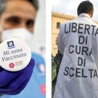 Un operatore sanitario e un manifestante no vax