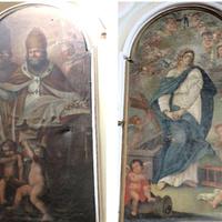 Due dei quattro dipinti, da sinistra San Nicola di Bari e L’Addolorata nello stato attuale