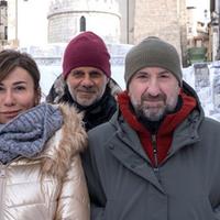 Virginia Raffaele, Riccardo Milani e Antonio Albanese fotografati a Opi