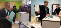 Il voto dei candidati presidenti: a sinistra Luciano D'Amico (foto Giampiero Lattanzio), a destra  Marco Marsilio